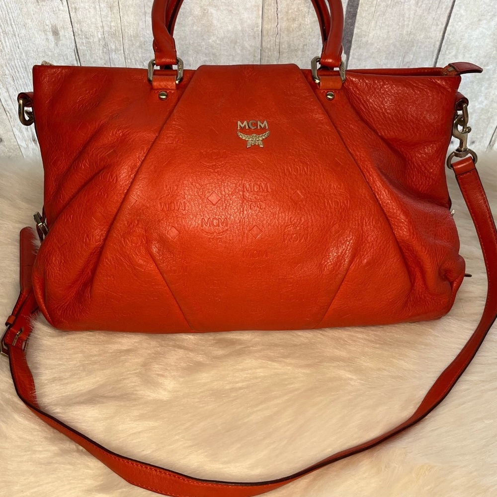MCM Orange Mono Hand Tote